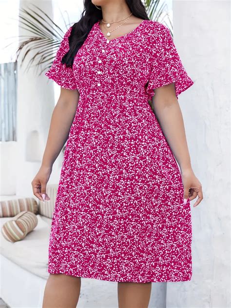 Plus Size Casual Dress Womens Plus Allover Ditsy Print Half Temu