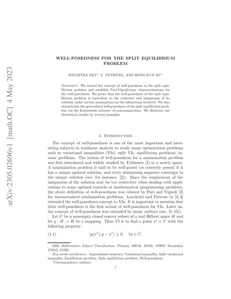 Pdf Well Posedness For The Split Equilibrium Problem