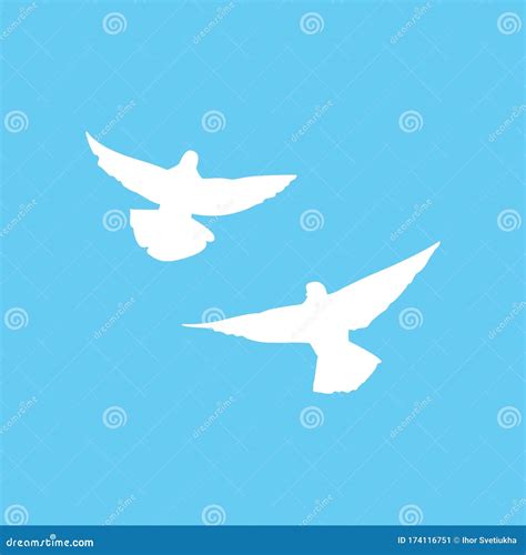 Couple Of Doves Fly On Sky Symbol Of Freedom And Hope Silhouette Of