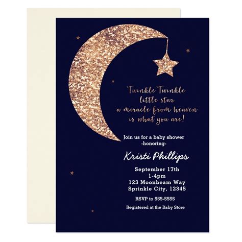 Twinkle Little Star Blue Bronze Moon Baby Shower Invitation Zazzle