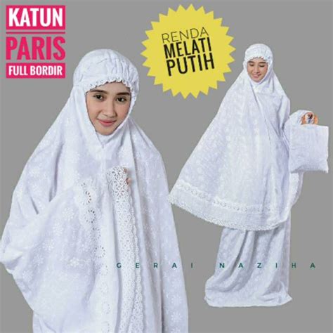 Jual Mukena Dewasa Katun Paris Full Bordir Renda Melati Putih Cantik