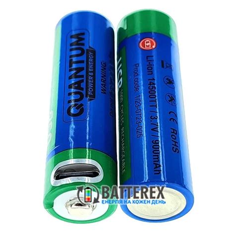 USB аккумулятор 14500 Li ion Quantum 900mah 3 7V с зарядкой от USB Type