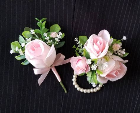 Pink Corsage And Boutonniere Set Blush Pink Rose Corsage And