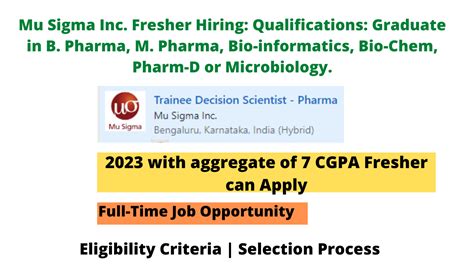 Mu Sigma Inc Fresher Hiring Qualifications Graduate In B Pharma M