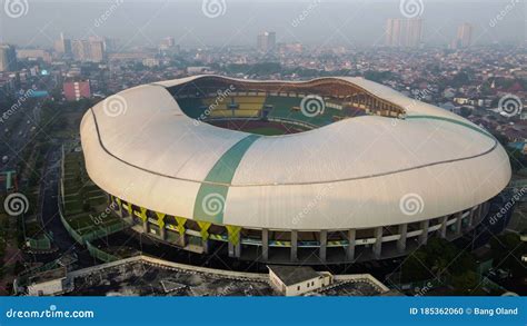 Aerial View The Largest Stadium Of Bekasi From Drone Indonesia