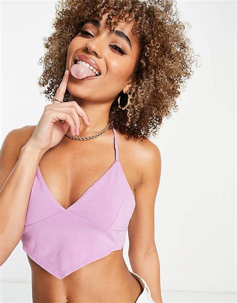 Asos Design Halter Cami Top With Scarf Hem In Lilac Asos