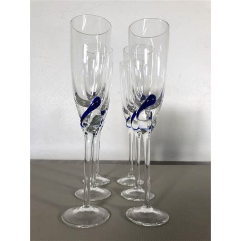 Set Flutes Champagne Bicchieri Calici Cristallo Vetro Murano Glass