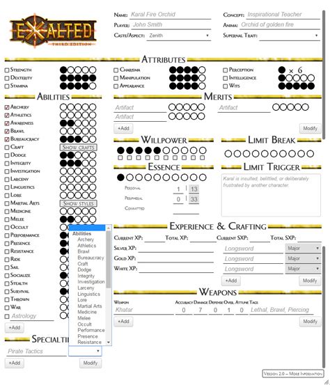 Exalted 3e Character Sheet Fill Online, Printable,, 58% OFF