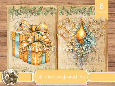 Gold Christmas Junk Journal Pages Digital Download Ideal For Junk