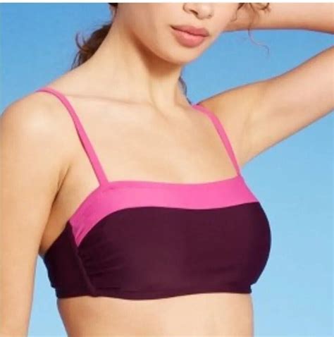 Women S Colorblock Bandeau Bikini Top Kona Sol Burgundy Size Large 12