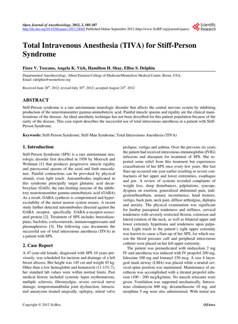 Pdf Total Intravenous Anesthesia Tiva For Stiff Person Syndrome