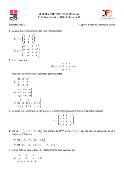 Algebra Ejercicios 2022B removed ESCUELA POLITÉCNICA NACIONAL ÁLGEBRA