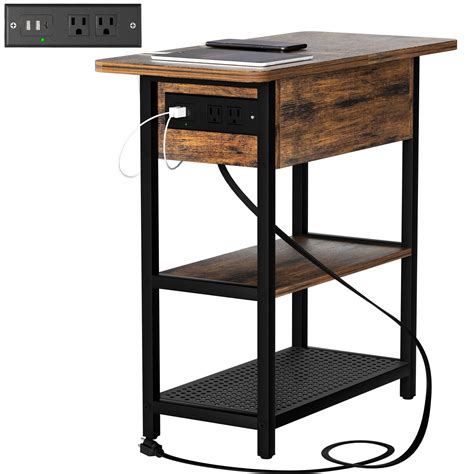 Yenlure End Table with Charging Station,Narrow Side Table with 2 USB ...