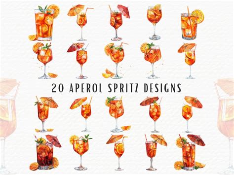 20 Aperol Spritz Clipart Watercolor Cocktails Png Clipart Watercolor Aperol Clipart Bundle