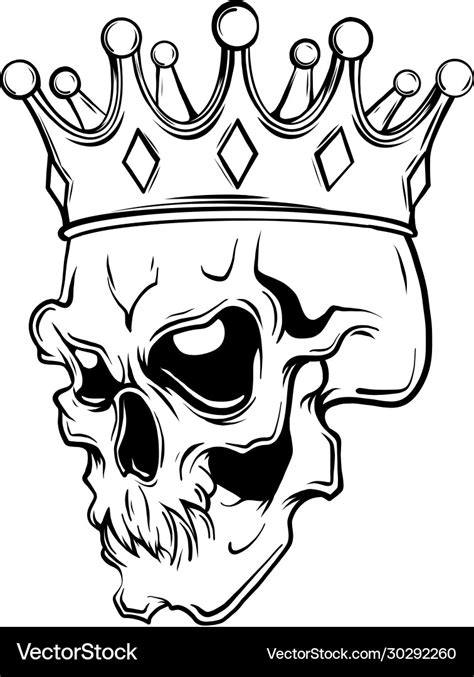 Hand Drawn King Skull Wearing Crown Royalty Free Vector