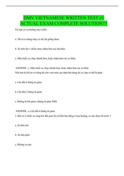 California Dmv Vietnamese Practice Test 6