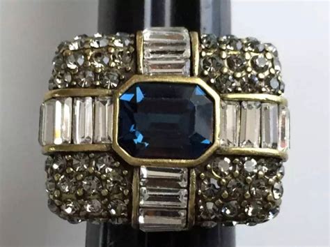 Huge Vintage Heidi Daus Cocktail Ring Clear Rhinestone Gold Tone Size