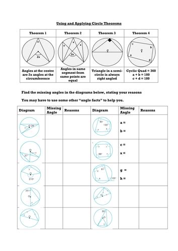 Circle Theorems Worksheet Gcse