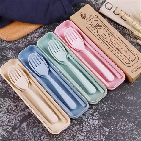 Wheat Straw Spoon Chopstick Fork Tableware Set Cutlery Utensils With