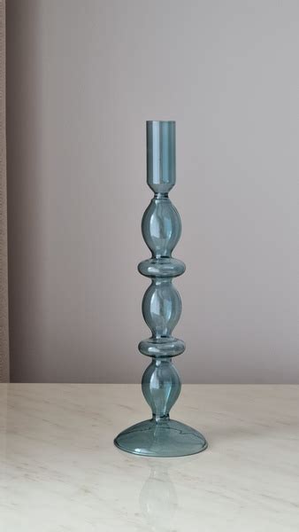 Подсвечник высокий из цветного стекла для 1 свечи Анна бирюзовый ...