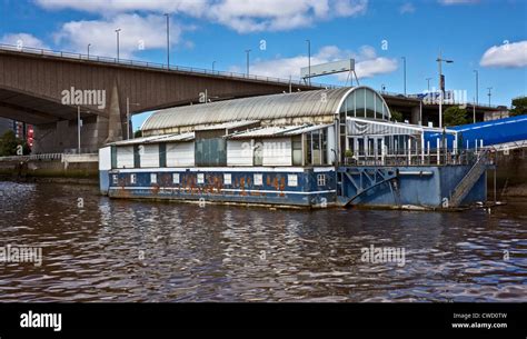 The old Renfrew Ferry moored on the River clyde in Glasgow by Kingston ...