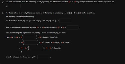 Solved A For What Values Of K Does The Function Y Cos Kt Chegg