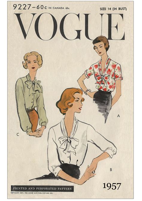 1950s Pussy Bow Blouse Vintage Sewing Pattern With Short Or Long Sleeves My Vintage Wish