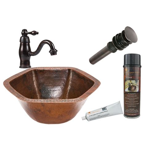 Hexagon Under Counter Hammered Copper Sink Faucet And Accessories Package Oil Rubbed Bronze