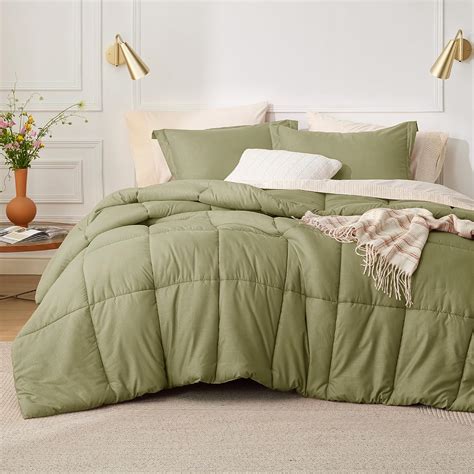 Amazon Bedsure Twin Comforter Set Olive Green Basket Weave Down