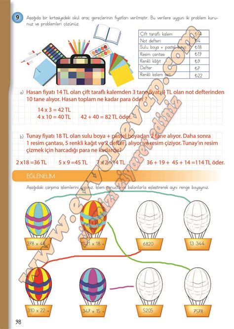 4 Sınıf Matematik Meb Yayınları Ders Kitabı Cevapları Sayfa 98