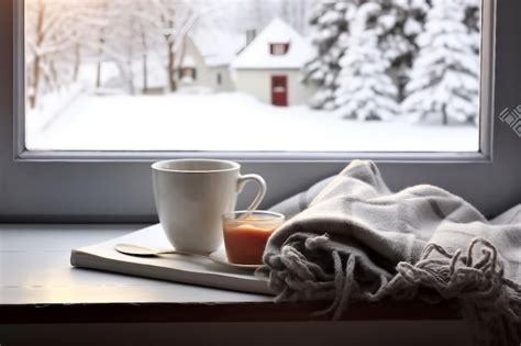 Premium AI Image Cozy Winter Still Life Cup Of Hot Coffee And Opened