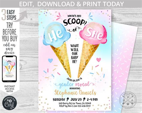 Ice Cream Gender Reveal Whats The Scoop Girl Or Boy Baby Etsy