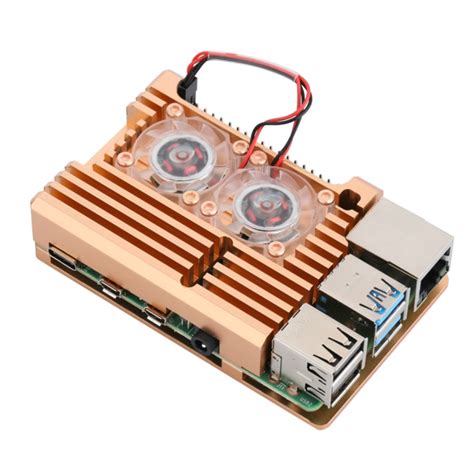 Gold Aluminum Heat Sink Case With Double Fans For Raspberry Pi 4 Model