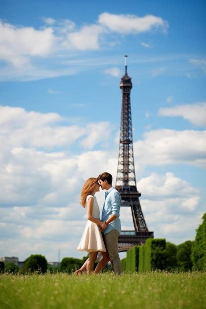 Premium Ai Image Couple Near Eiffel Tower In Paris Romantic Kiss