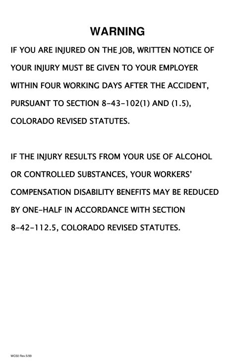 Free Colorado Colorado Notice of Injury Labor Law Poster 2021 
