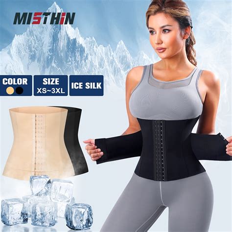 Misthin Women Ice Silk Shapewear Tummy Control Body Shaper Double Belt Waist Cincher Bandage