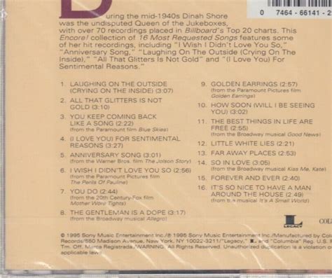 Dinah Shore 16 Most Requested Songs Encore CD EBay