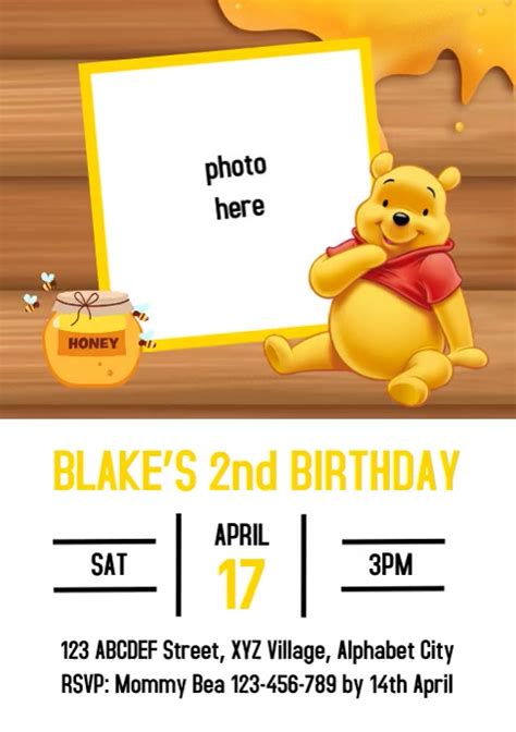 Winnie The Pooh Birthday Invitation Worksheets Library