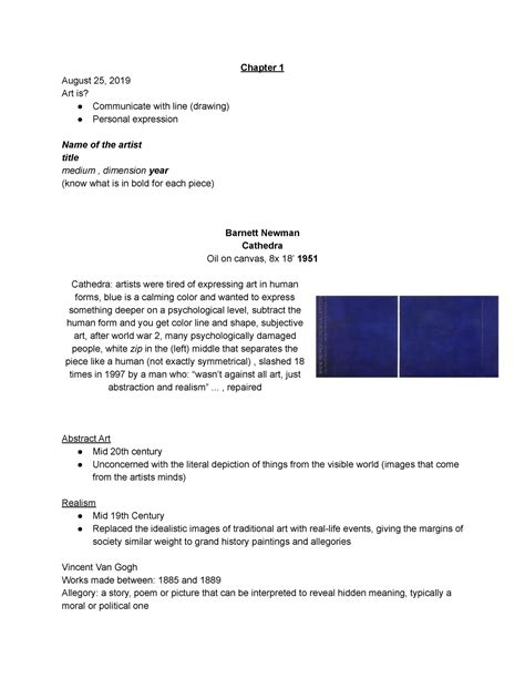 Understanding Visual Art Notes - Chapter 1 August 25, 2019 Art is