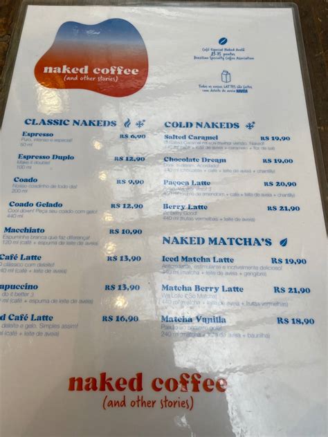 Menu at Naked Coffee Oscar Freire São Paulo