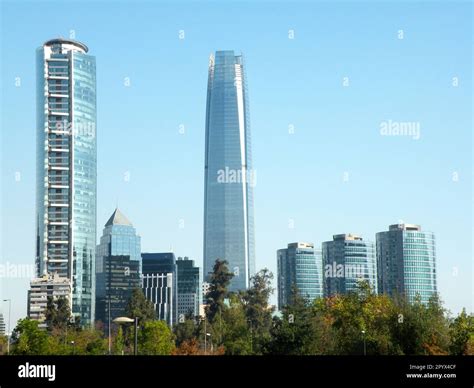 Bicentennial Park And Business Buildings Santiago Chile Stock Photo