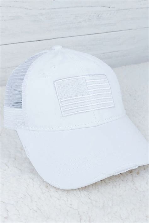 White American Flag Patch Pony Hat - ShopperBoard