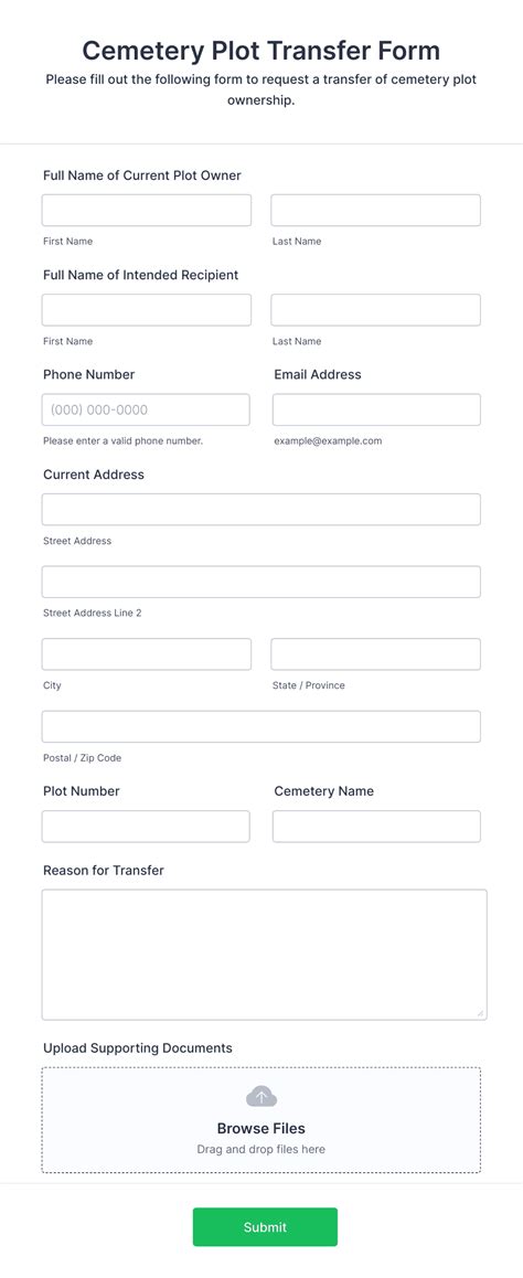 Cemetery Plot Transfer Form Template Jotform