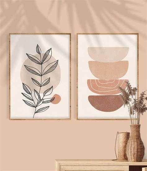 Boho Art Set Of 2 Prints Minimal Botanical Print Bundle Abstract