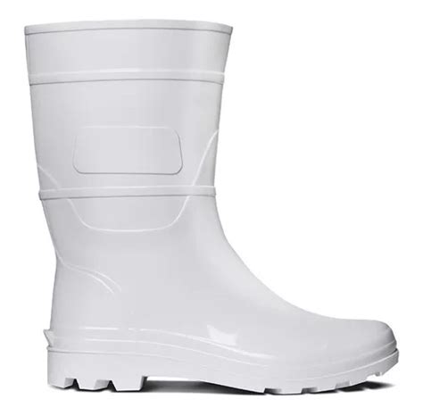 Bota Galocha Borrach Pvc Imperme Vel Cano Longo Branca Preta