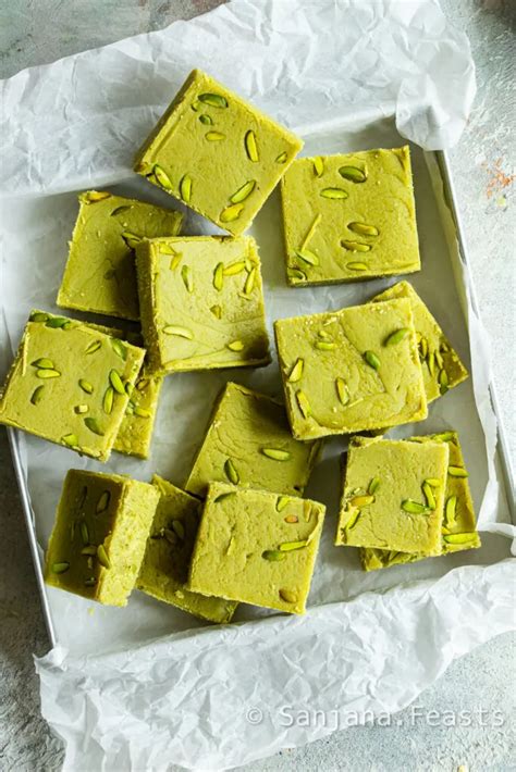 Pistachio Barfi Recipe 2 Ingredients Indian Sweets Sanjanafeasts