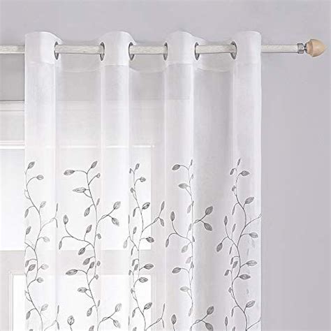 Miulee Decorative Sheer Curtains With Embroidered Leaf Pattern For