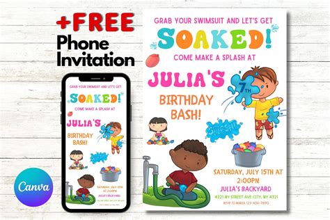 Soaked Water Fight Splash Party Invitation Water Balloon Birthday Bash