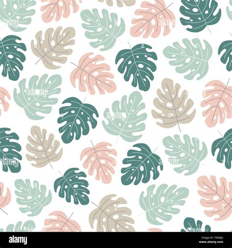 Tropical Leaves Seamless Pattern Monstera Leaves In Tender Colors