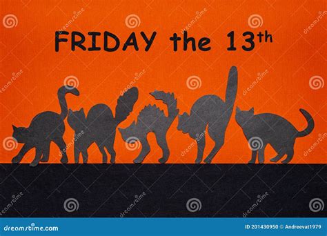 Happy Friday The 13 Black Funny Wild Cat Silhouettes On Orange And